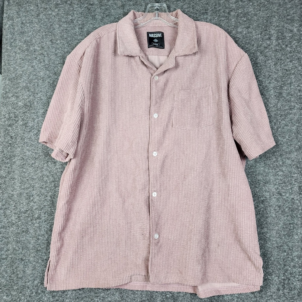 Massive Corduroy Button Down Shirt Mens XL Mauve Short Sleeve Camp Collar Pocket